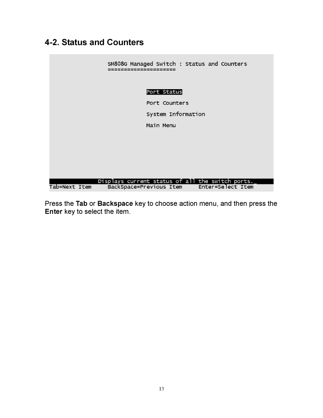 Milan Technology MIL-SM808G manual Status and Counters 