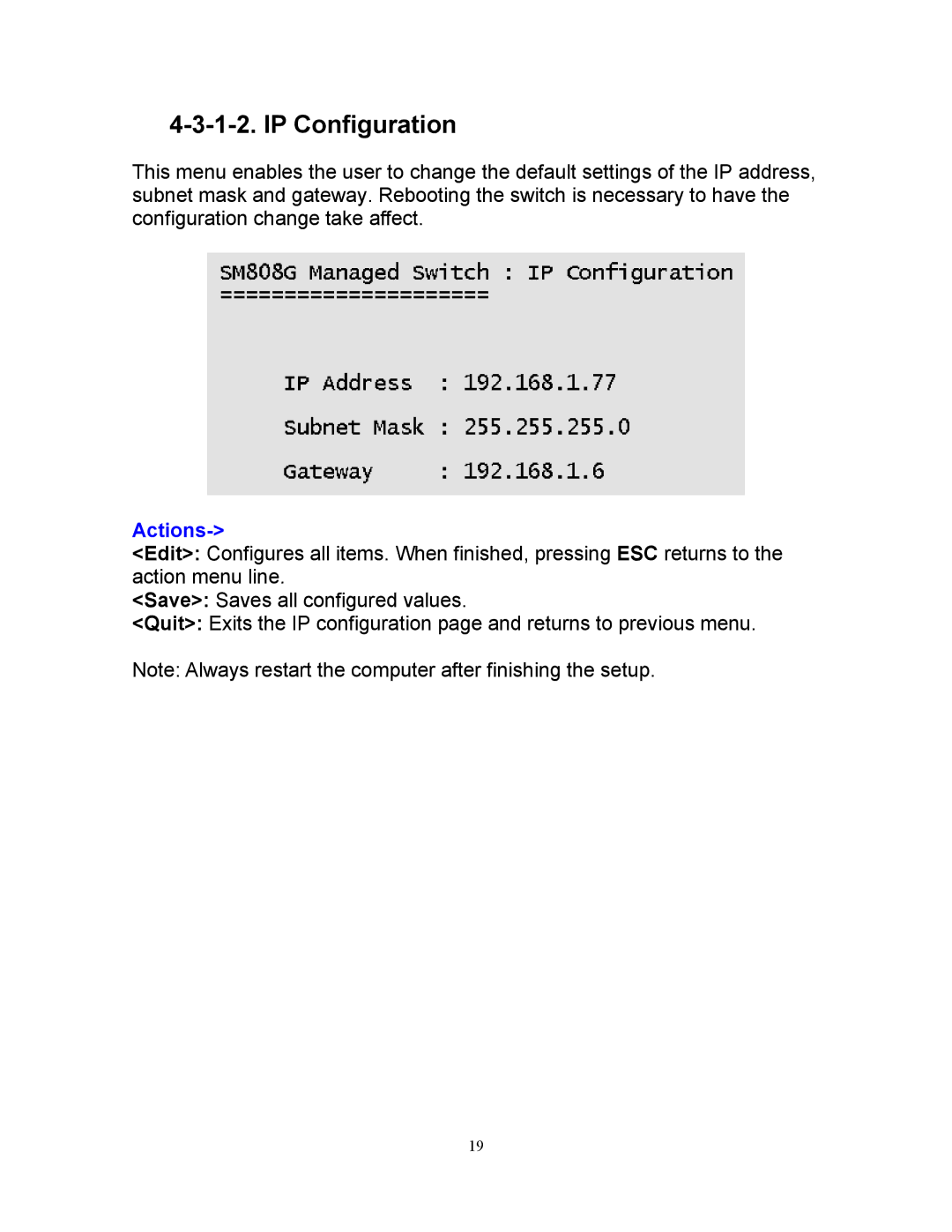 Milan Technology MIL-SM808G manual IP Configuration 