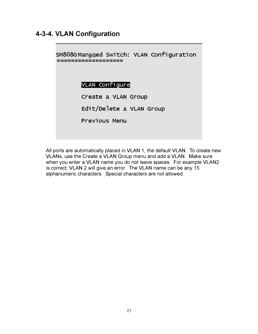 Milan Technology MIL-SM808G manual Vlan Configuration 