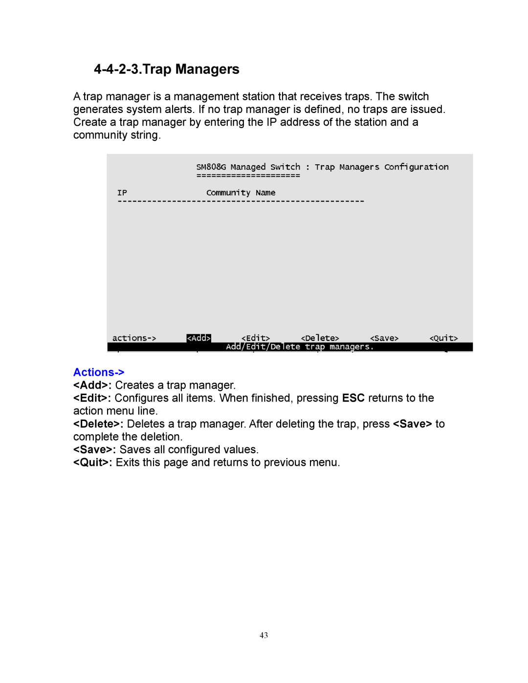 Milan Technology MIL-SM808G manual Trap Managers 