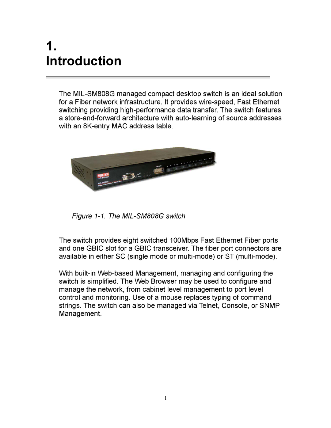 Milan Technology MIL-SM808G manual Introduction 