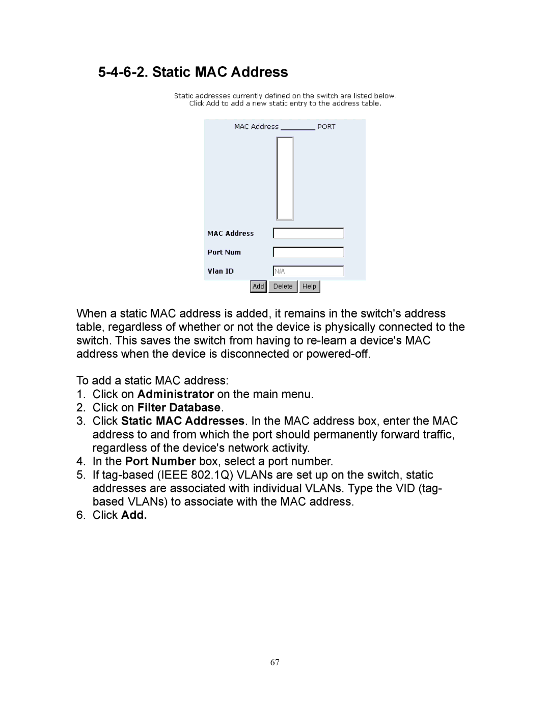 Milan Technology MIL-SM808G manual Static MAC Address, Click on Filter Database 