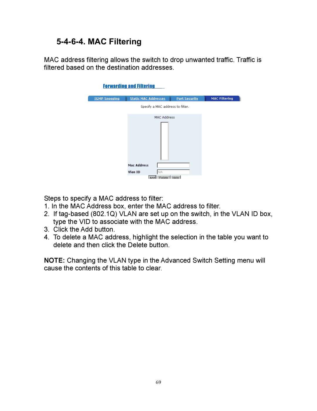 Milan Technology MIL-SM808G manual MAC Filtering 