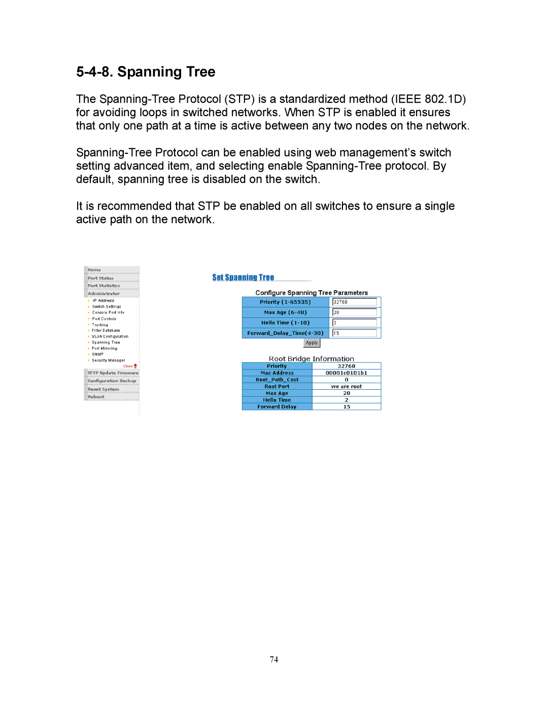 Milan Technology MIL-SM808G manual Spanning Tree 