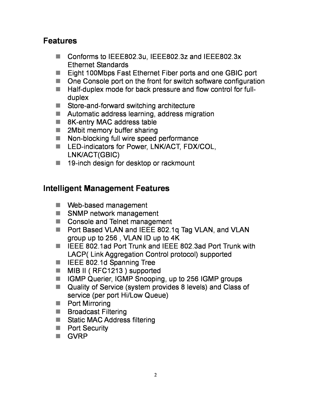 Milan Technology MIL-SM808G manual Intelligent Management Features 