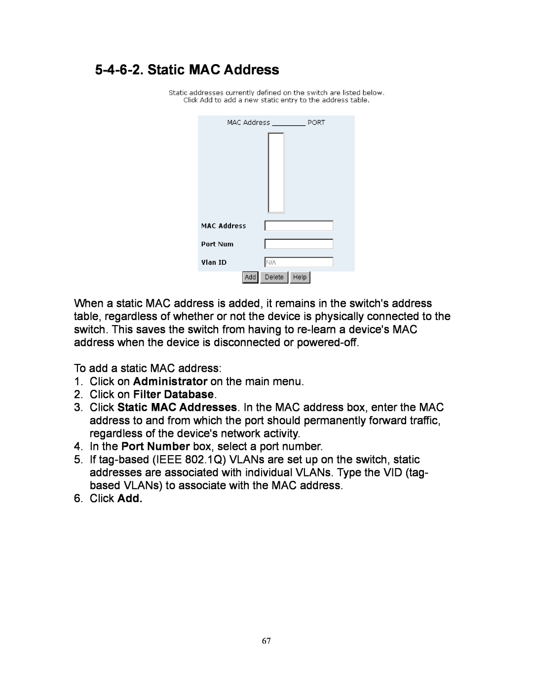 Milan Technology MIL-SM808G manual Static MAC Address, Click on Filter Database 