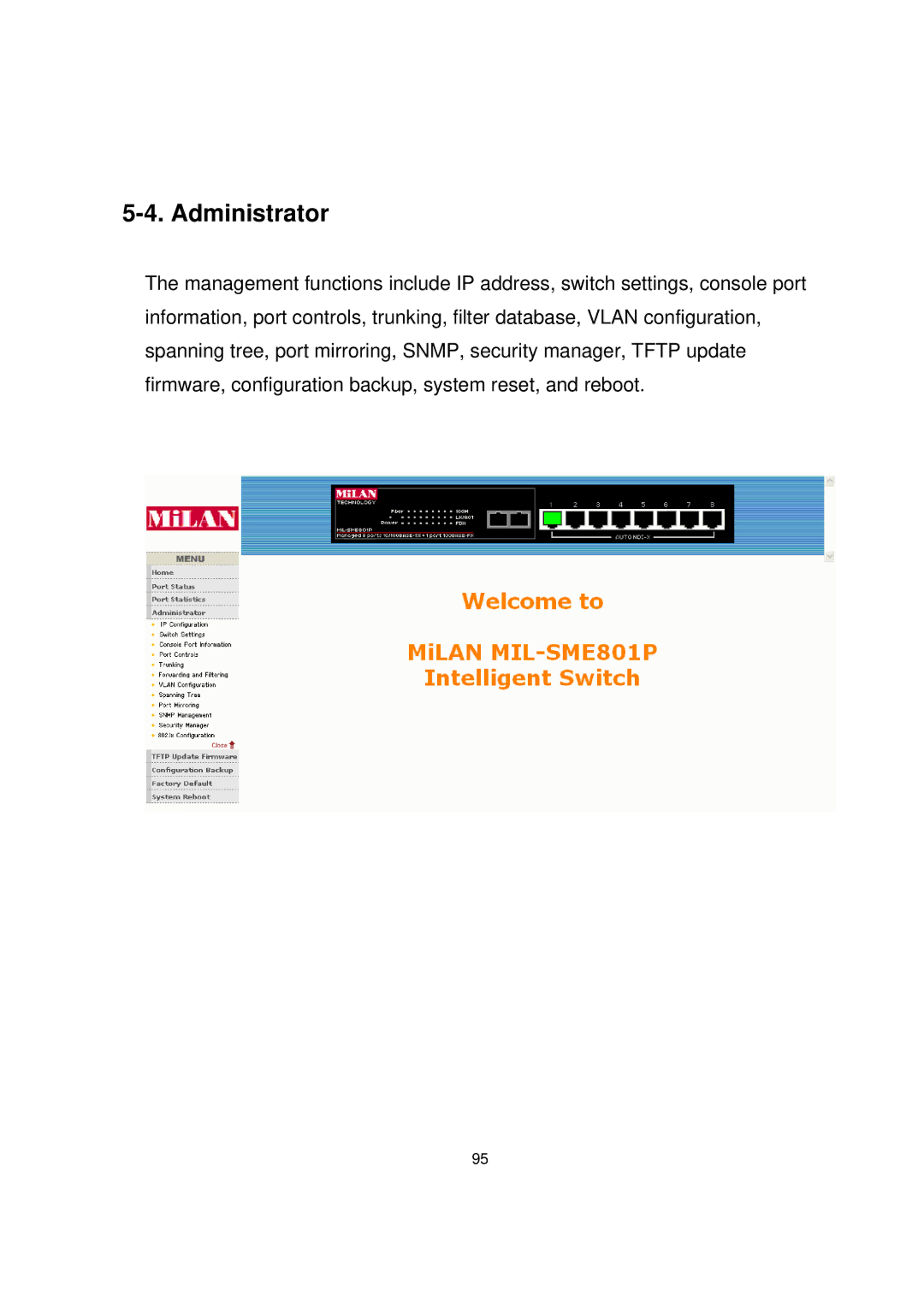 Milan Technology MIL-SME801GSX, MIL-SME801P, MIL-SME801GLX manual Administrator 