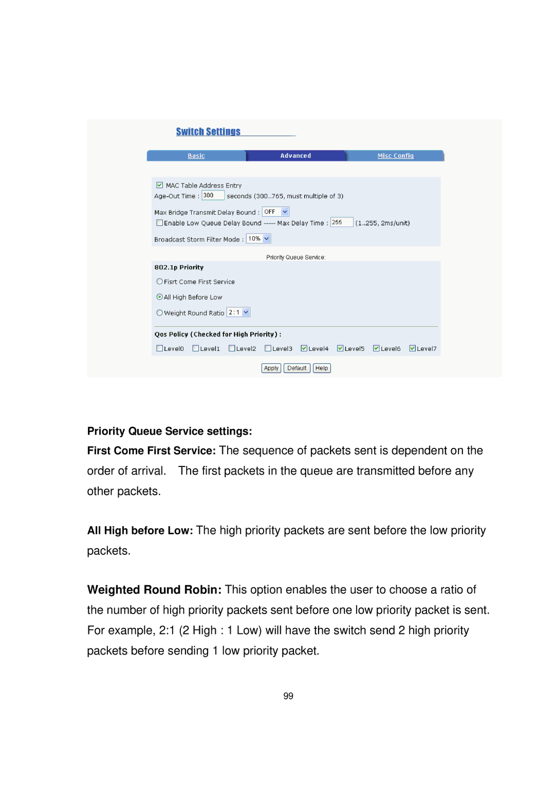 Milan Technology MIL-SME801P, MIL-SME801GLX, MIL-SME801GSX manual Priority Queue Service settings 