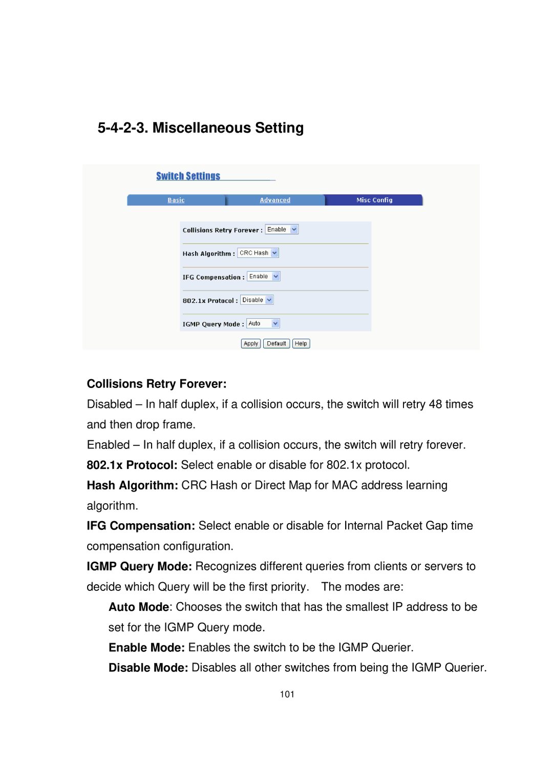 Milan Technology MIL-SME801GSX, MIL-SME801P, MIL-SME801GLX manual Miscellaneous Setting, Collisions Retry Forever 