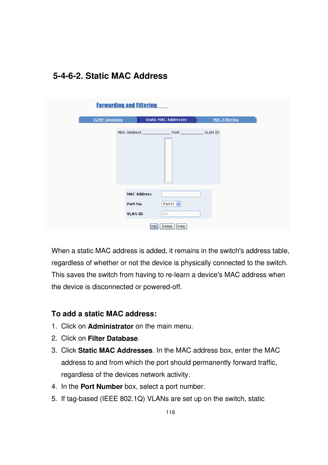 Milan Technology MIL-SME801GSX, MIL-SME801P, MIL-SME801GLX manual To add a static MAC address, Click on Filter Database 