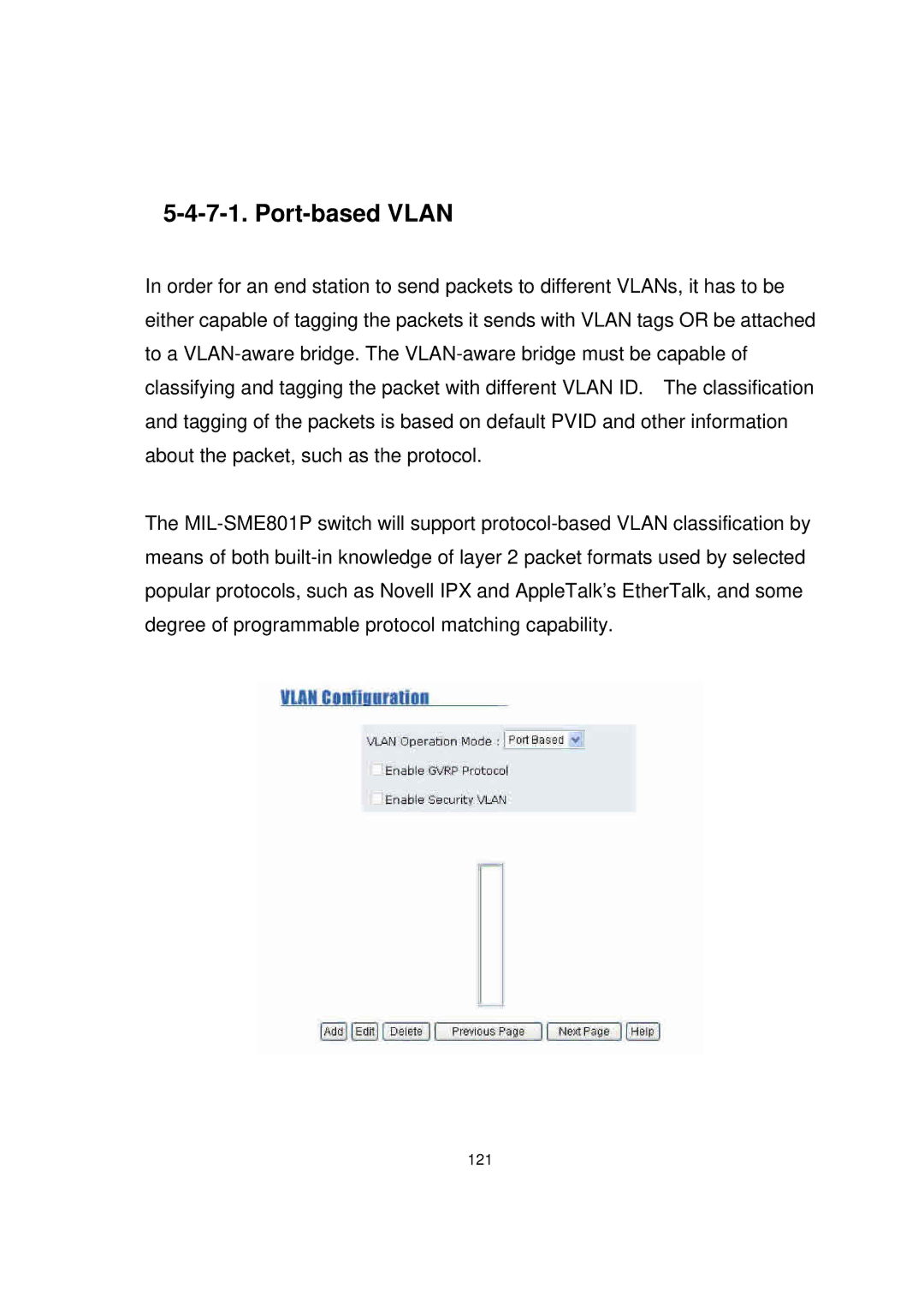 Milan Technology MIL-SME801GLX, MIL-SME801P, MIL-SME801GSX manual Port-based Vlan 