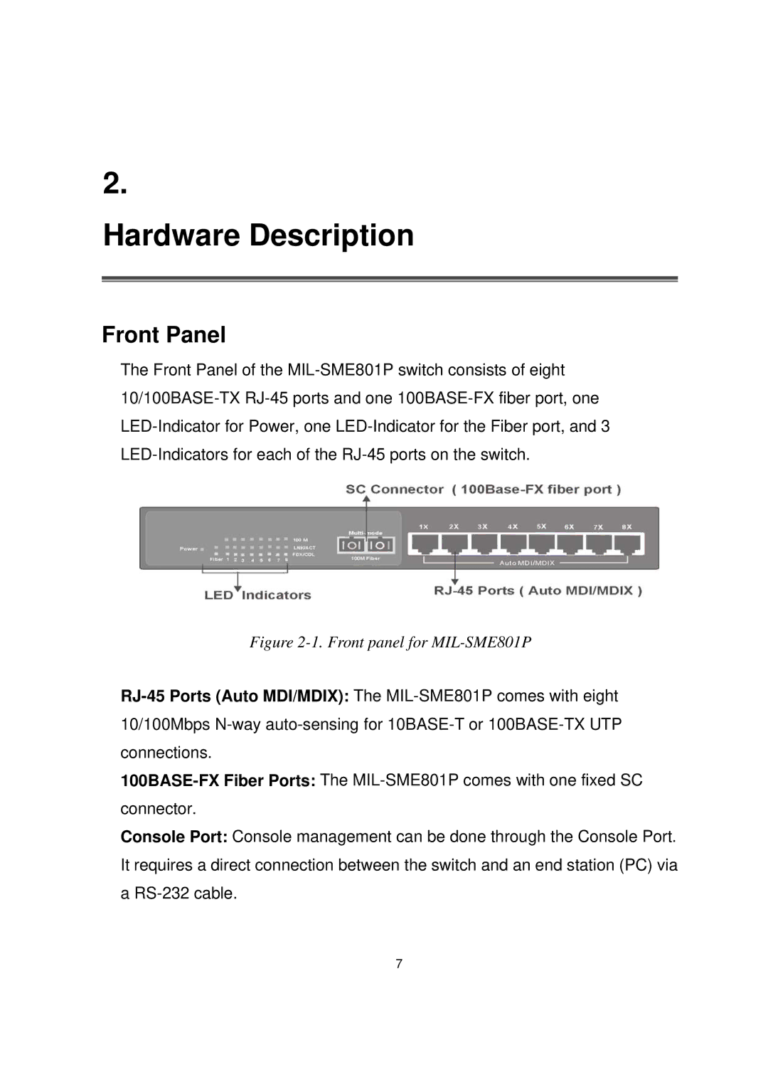 Milan Technology MIL-SME801GLX, MIL-SME801P, MIL-SME801GSX manual Hardware Description, Front Panel 