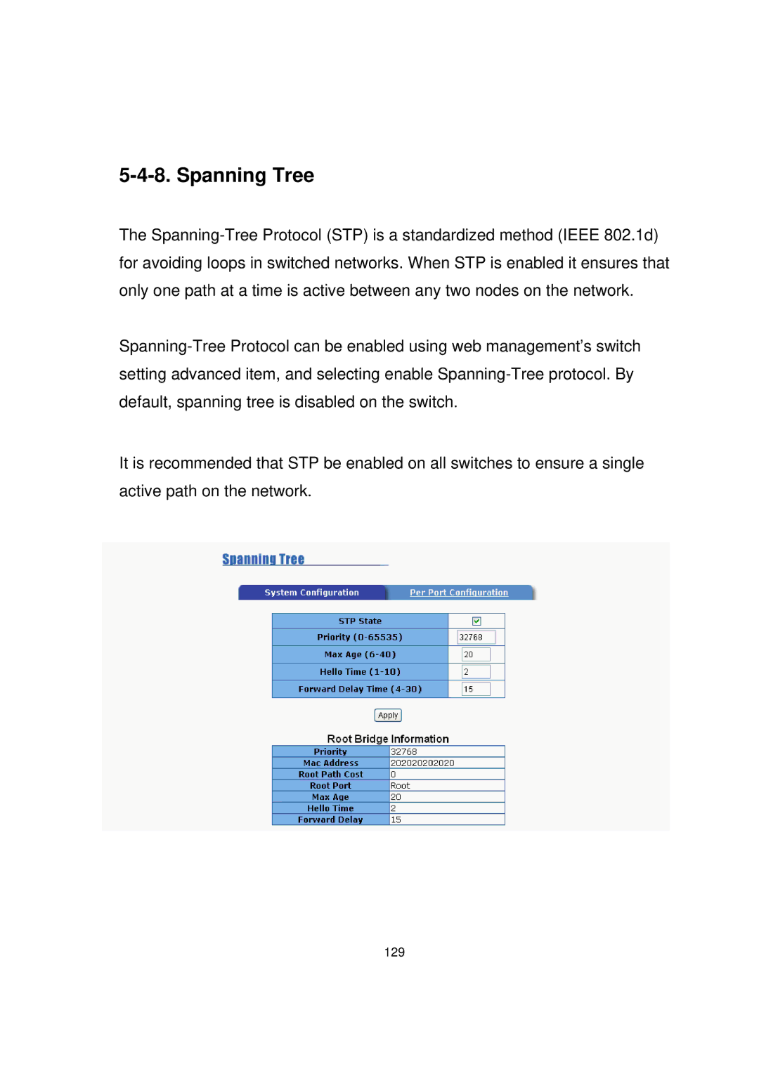 Milan Technology MIL-SME801P, MIL-SME801GLX, MIL-SME801GSX manual Spanning Tree 