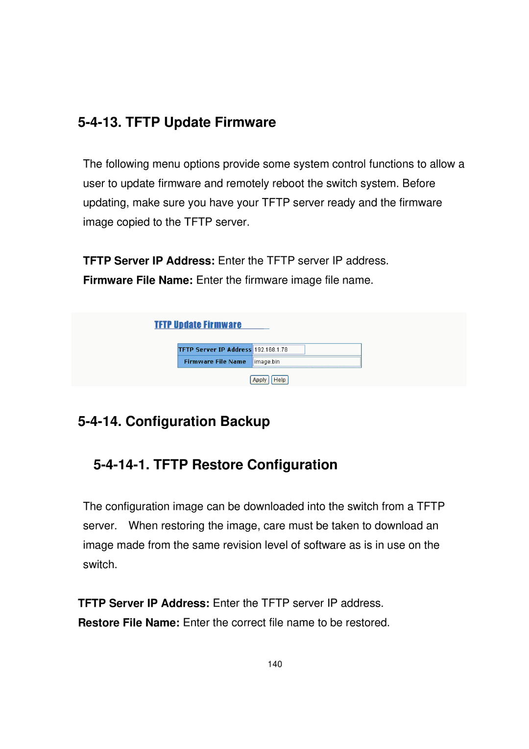 Milan Technology MIL-SME801GSX, MIL-SME801P manual Tftp Update Firmware, Configuration Backup Tftp Restore Configuration 