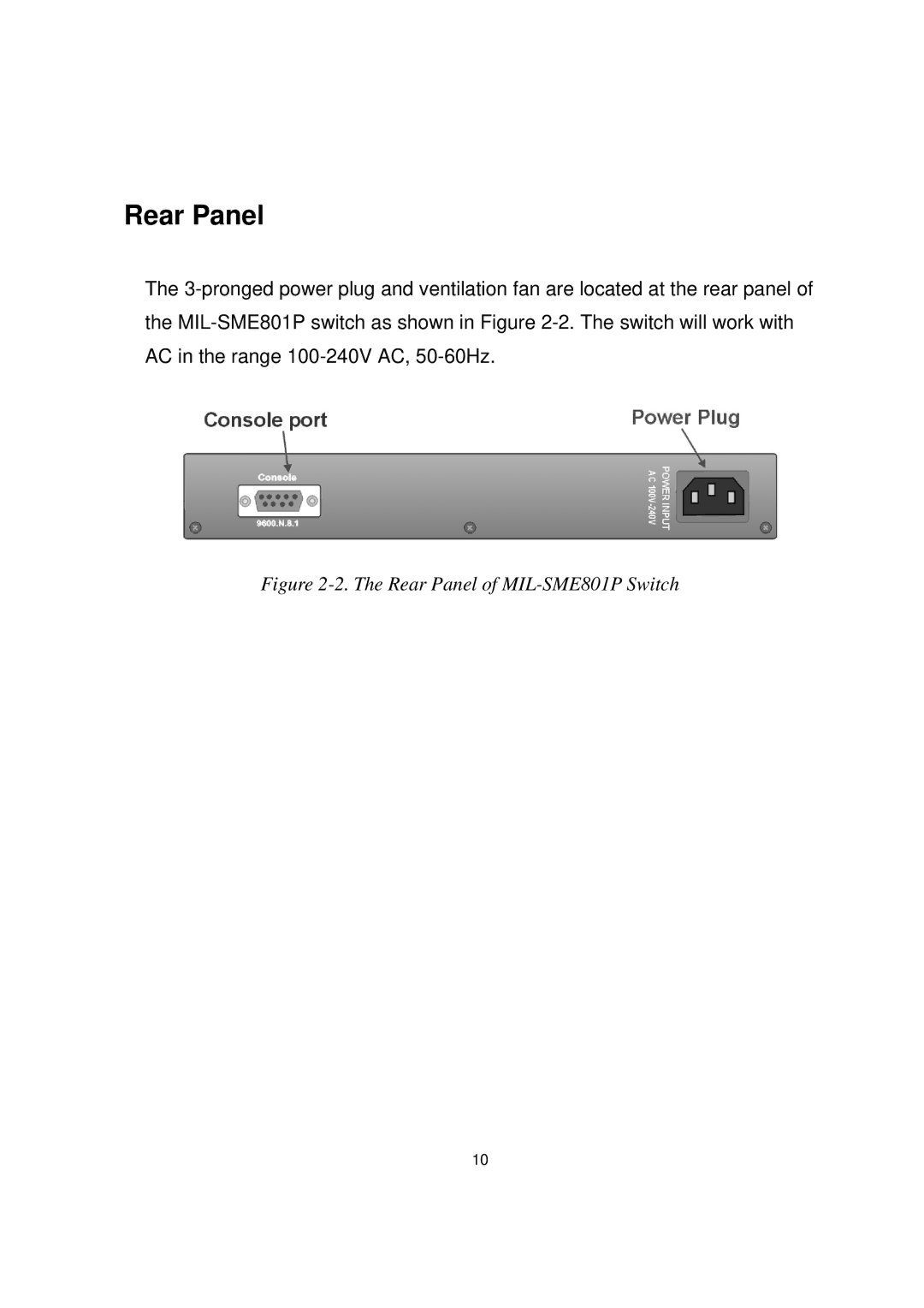 Milan Technology MIL-SME801GLX, MIL-SME801GSX manual Rear Panel of MIL-SME801P Switch 