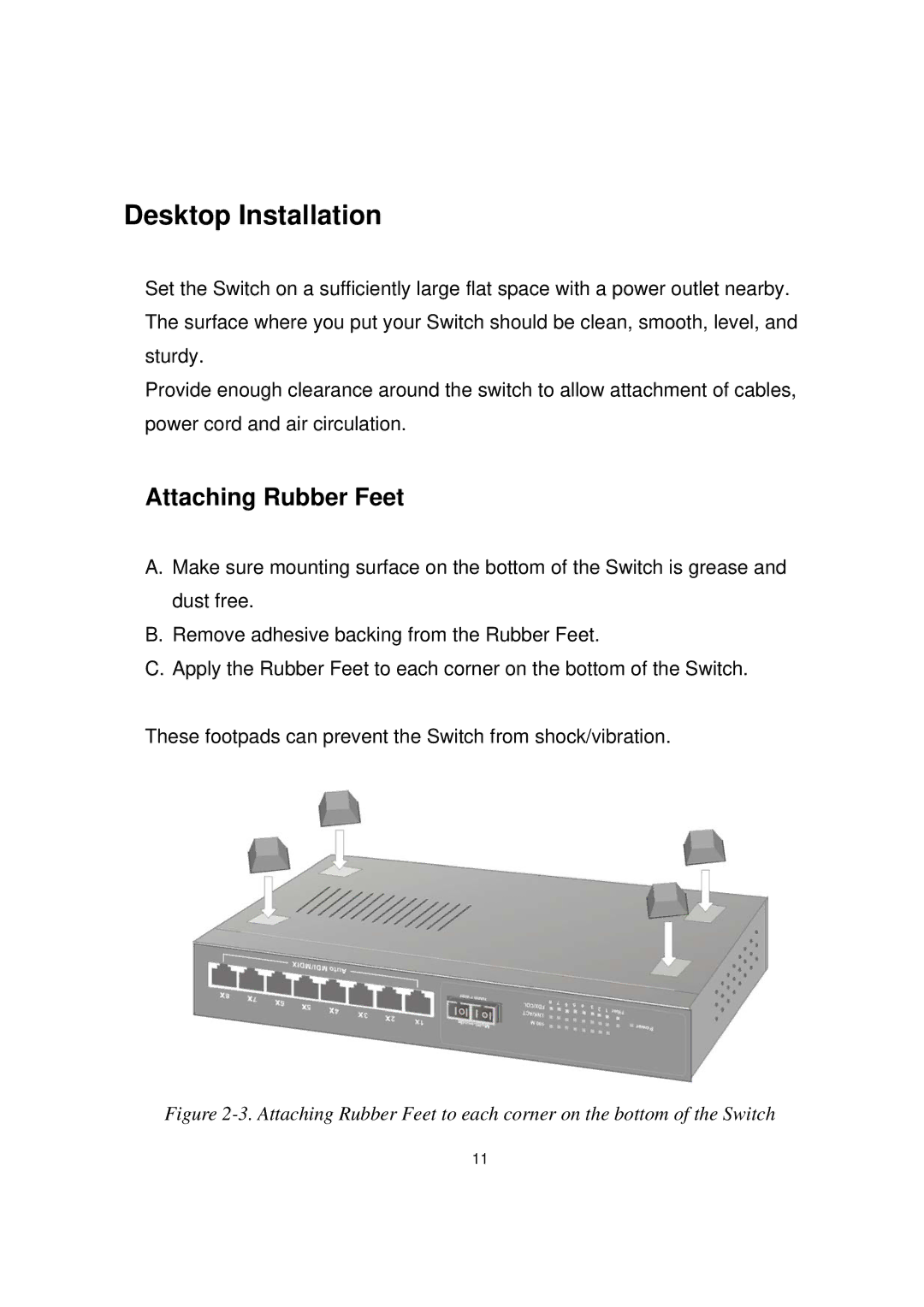 Milan Technology MIL-SME801GSX, MIL-SME801P, MIL-SME801GLX manual Desktop Installation, Attaching Rubber Feet 