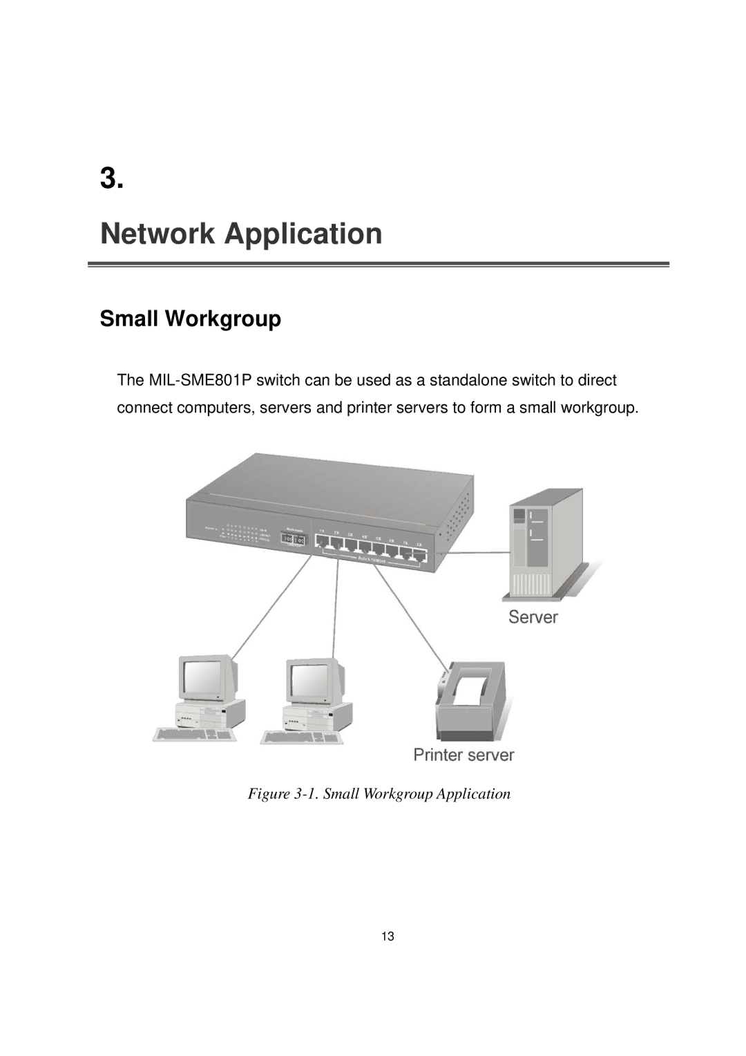 Milan Technology MIL-SME801GLX, MIL-SME801P, MIL-SME801GSX manual Network Application, Small Workgroup 