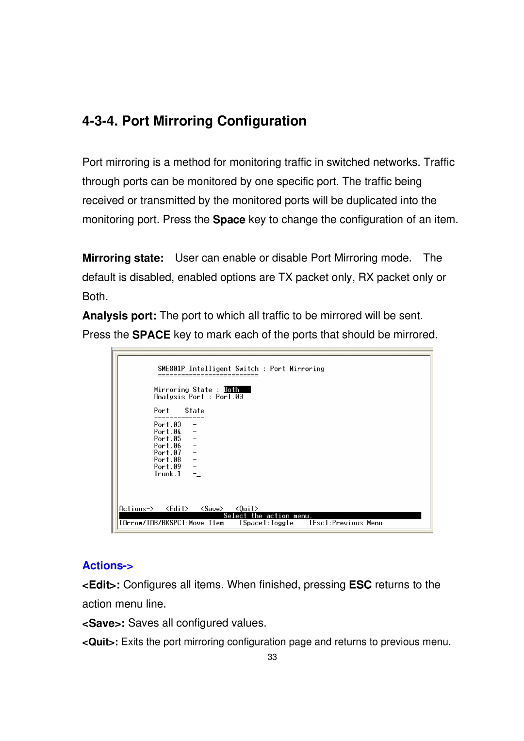 Milan Technology MIL-SME801P, MIL-SME801GLX, MIL-SME801GSX manual Port Mirroring Configuration 