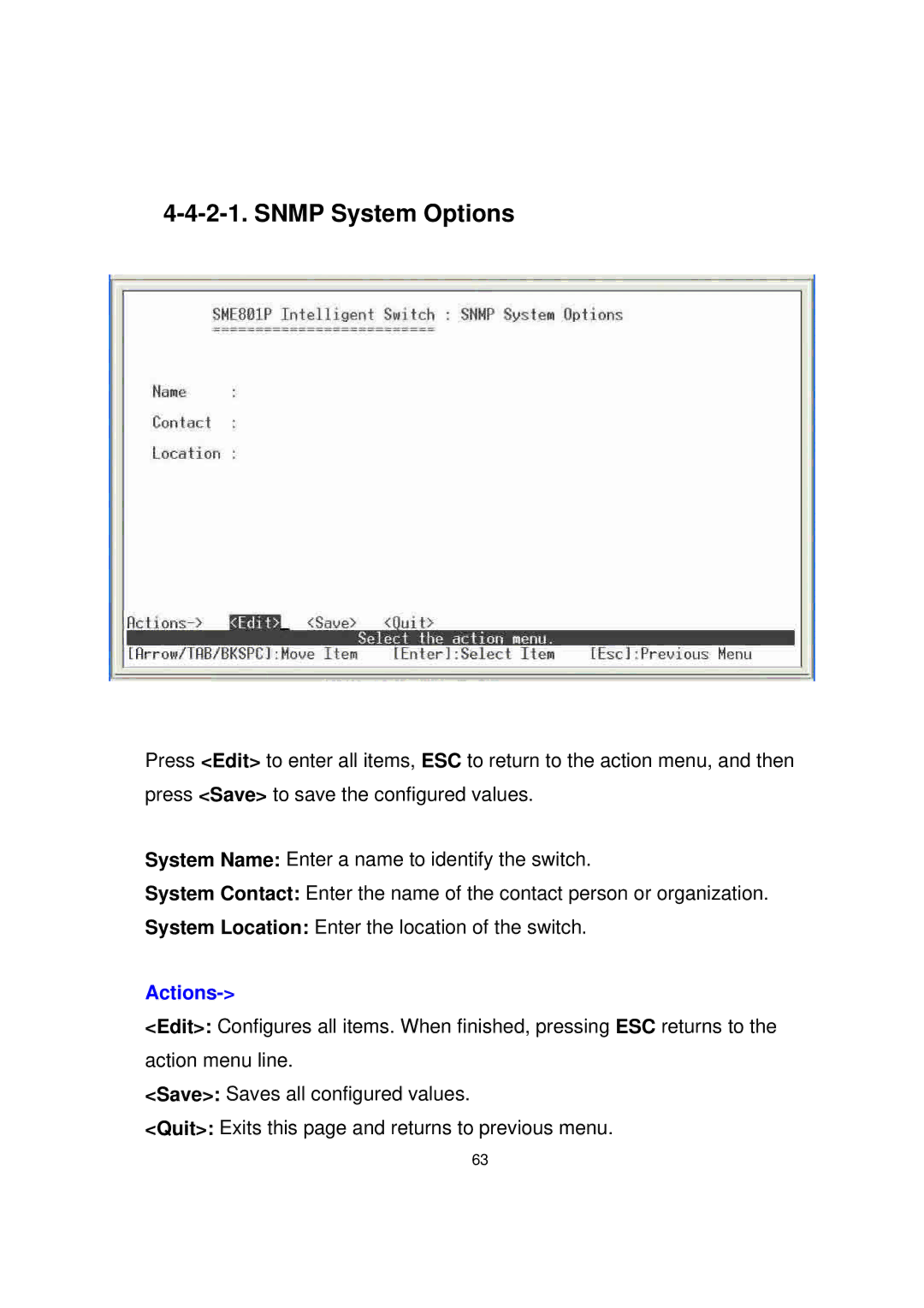 Milan Technology MIL-SME801P, MIL-SME801GLX, MIL-SME801GSX manual Snmp System Options 