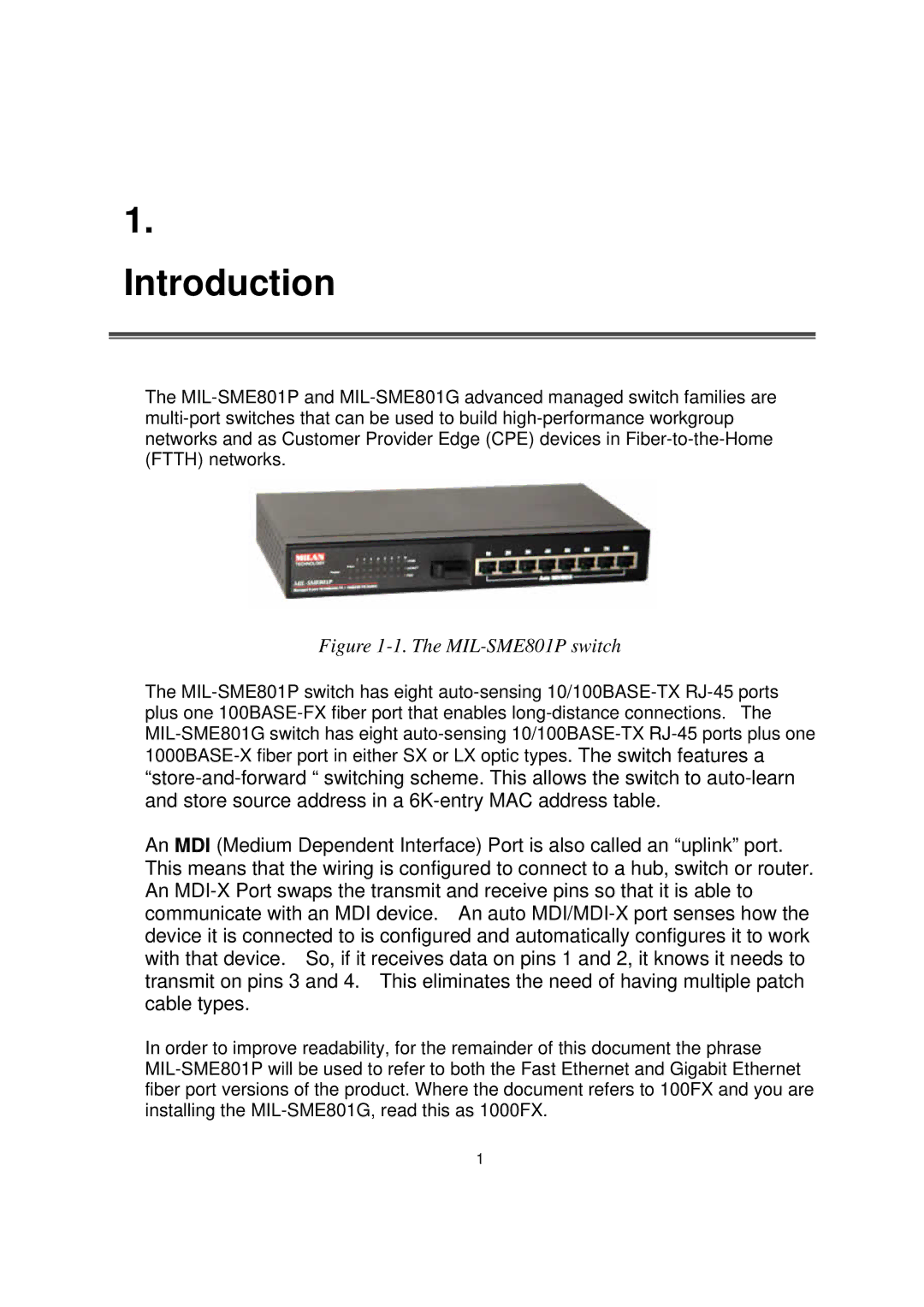 Milan Technology MIL-SME801GLX, MIL-SME801P, MIL-SME801GSX manual Introduction 