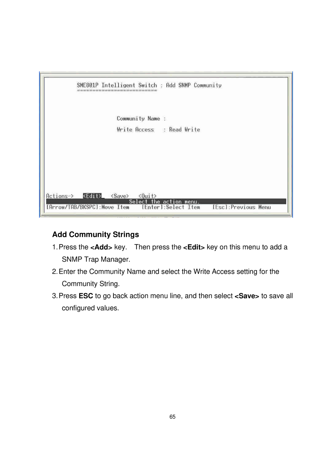 Milan Technology MIL-SME801GSX, MIL-SME801P, MIL-SME801GLX manual Add Community Strings 