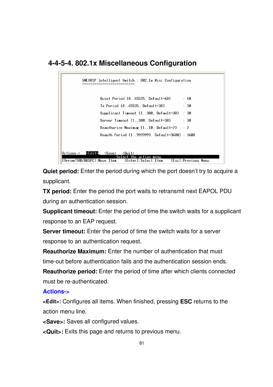 Milan Technology MIL-SME801P, MIL-SME801GLX, MIL-SME801GSX manual 5-4 .1x Miscellaneous Configuration 