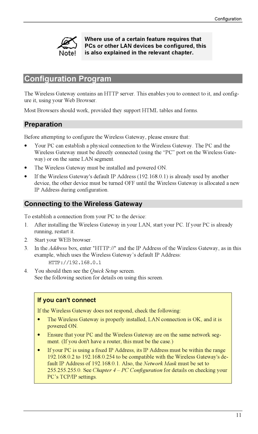 Milan Technology MIL-W1311 Configuration Program, Preparation, Connecting to the Wireless Gateway, If you cant connect 