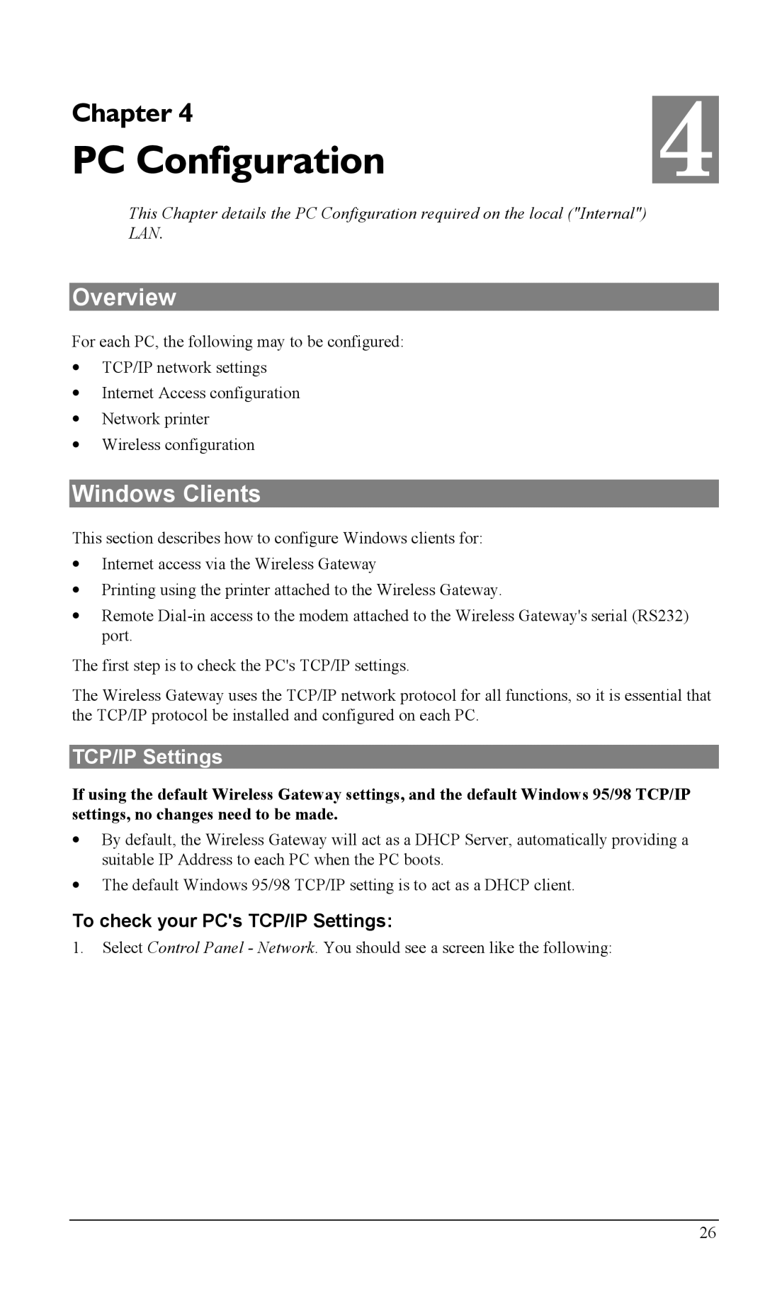 Milan Technology MIL-W0311, MIL-W1311 manual PC Configuration, Windows Clients, To check your PCs TCP/IP Settings 