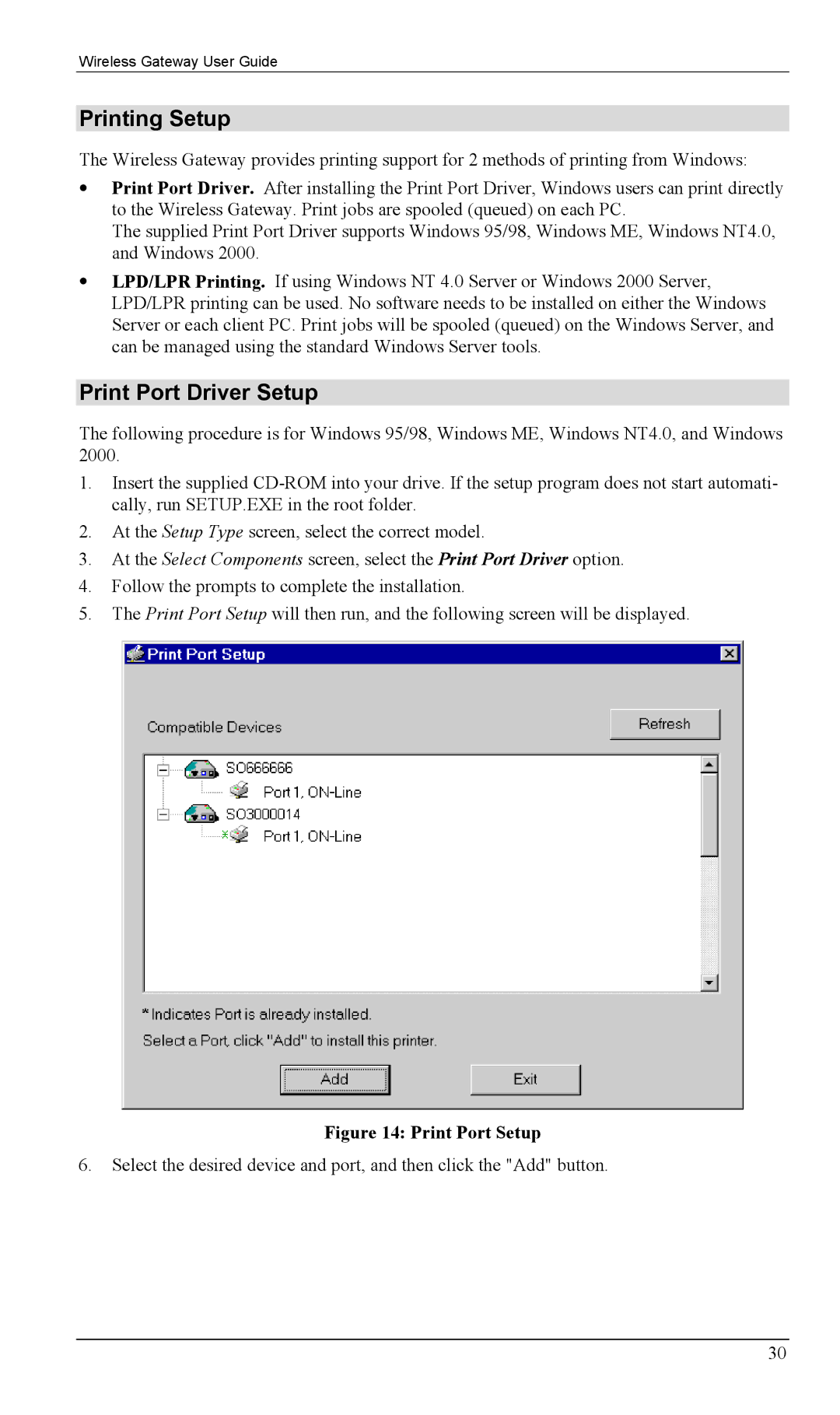 Milan Technology MIL-W0311, MIL-W1311 manual Printing Setup, Print Port Driver Setup 