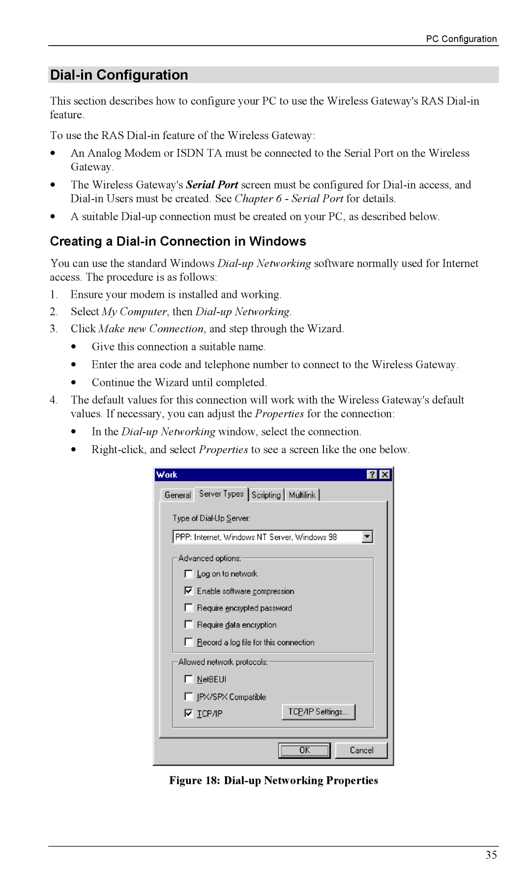 Milan Technology MIL-W1311, MIL-W0311 manual Dial-in Configuration, Creating a Dial-in Connection in Windows 