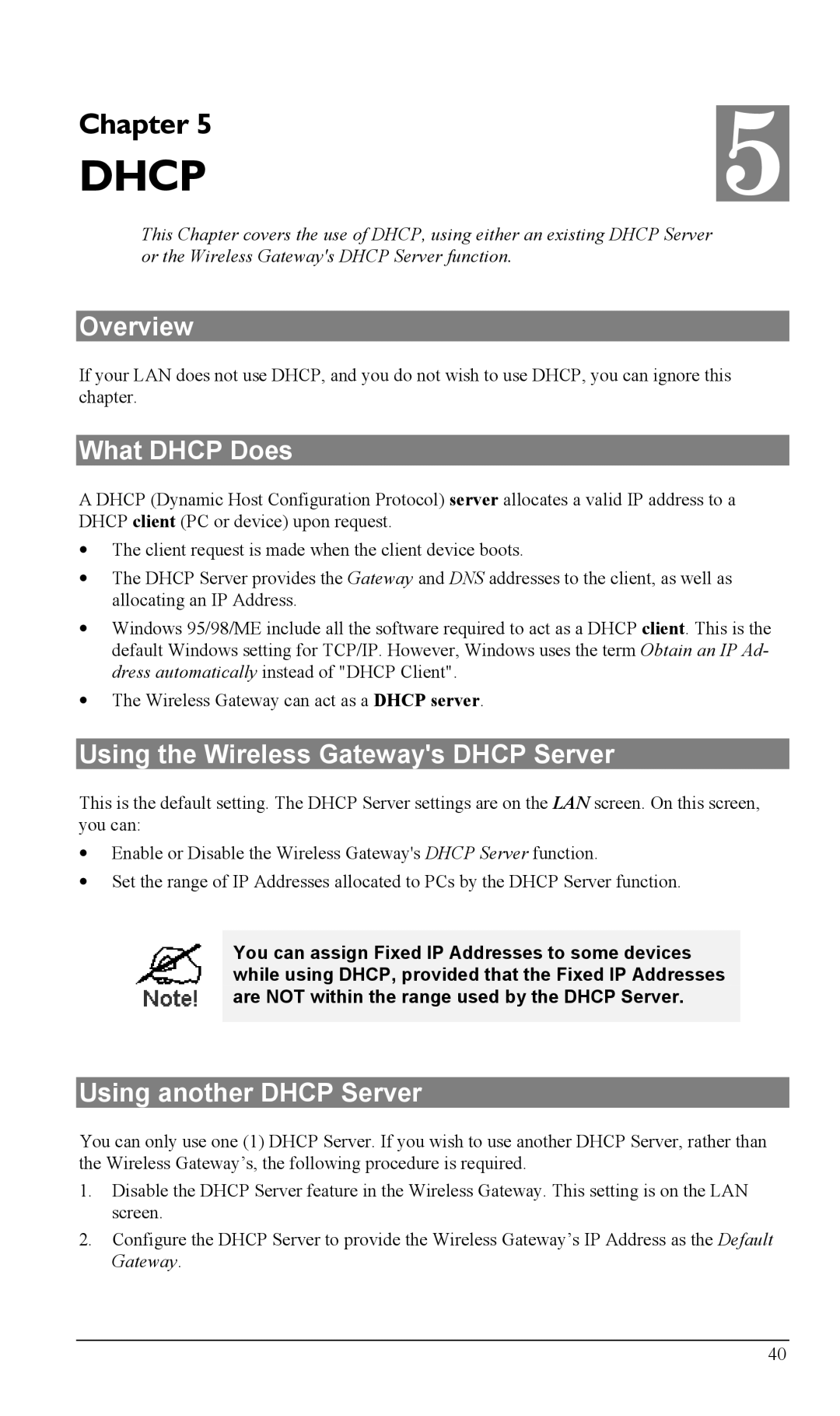 Milan Technology MIL-W0311, MIL-W1311 What Dhcp Does, Using the Wireless Gateways Dhcp Server, Using another Dhcp Server 