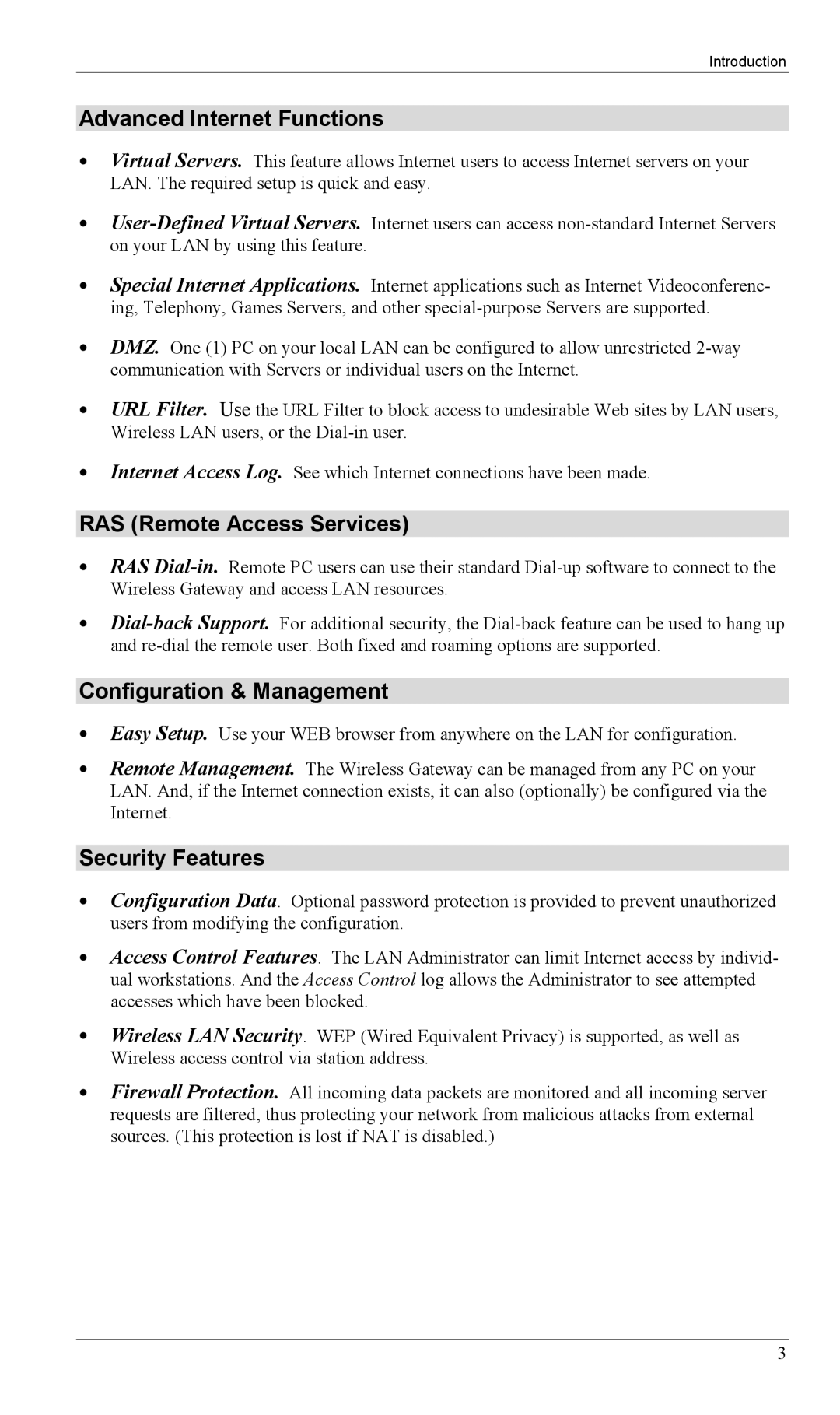 Milan Technology MIL-W1311, MIL-W0311 Advanced Internet Functions, RAS Remote Access Services, Configuration & Management 