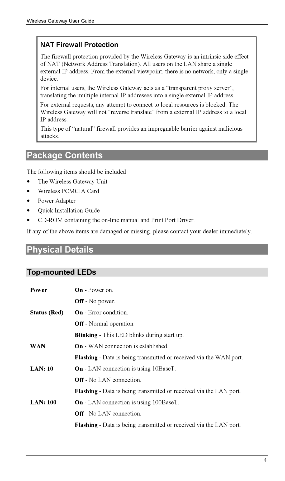 Milan Technology MIL-W0311, MIL-W1311 manual Package Contents, Physical Details 