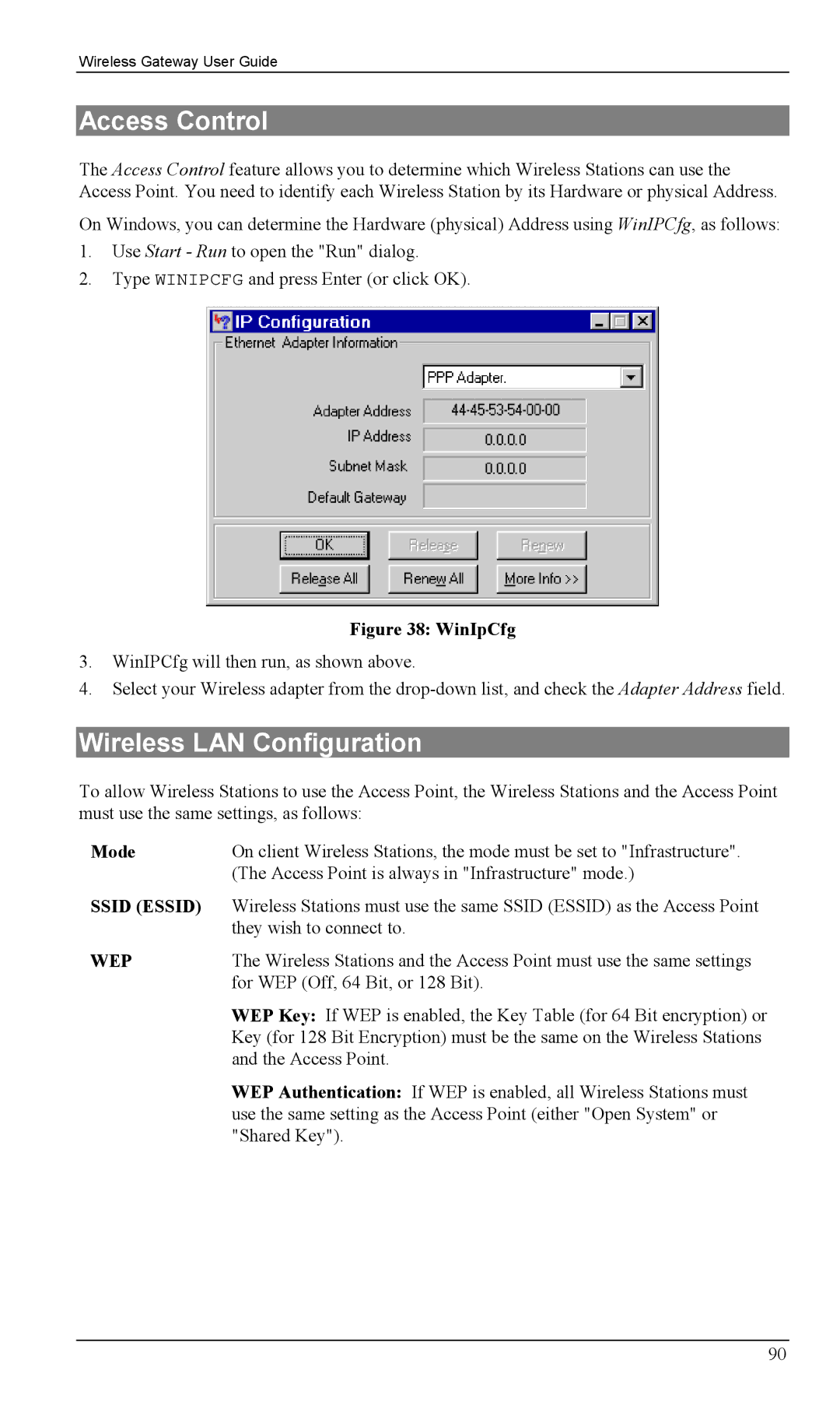 Milan Technology MIL-W0311, MIL-W1311 manual Access Control, Wireless LAN Configuration 