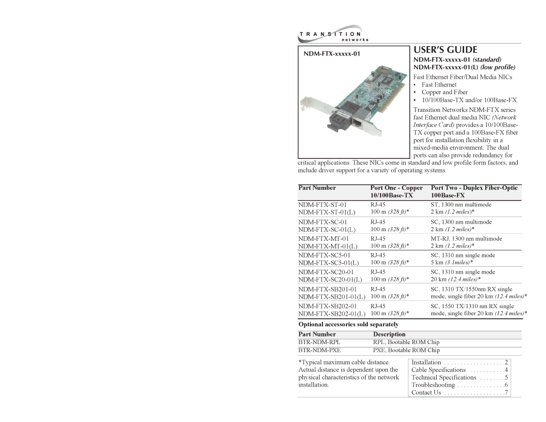 Milan Technology NDM-FTX-XX-01 specifications USER’S Guide 