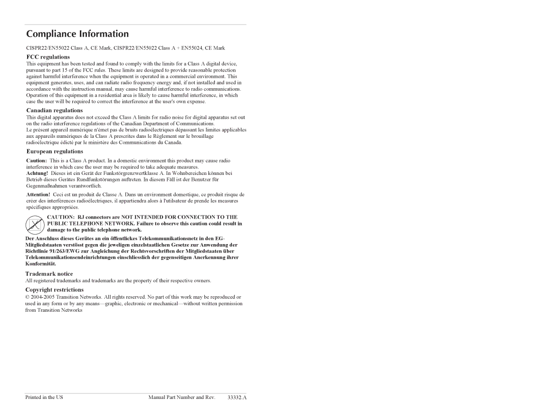 Milan Technology NDM-FTX-XX-01 specifications Compliance Information, FCC regulations Canadian regulations 