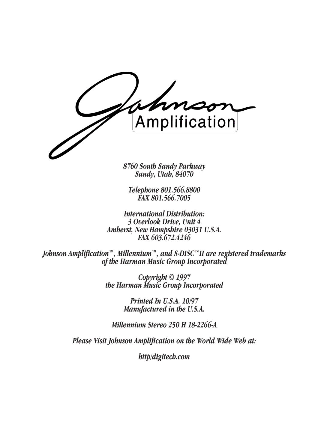 Millennium Enterprises Integrated Modeling Amplifier manual 