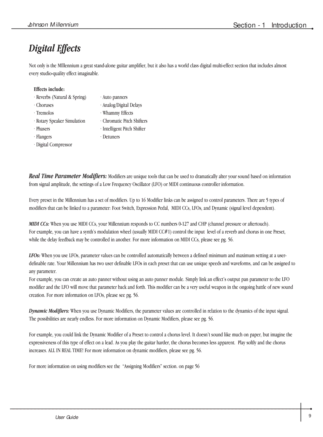 Millennium Enterprises Integrated Modeling Amplifier manual Effects include 