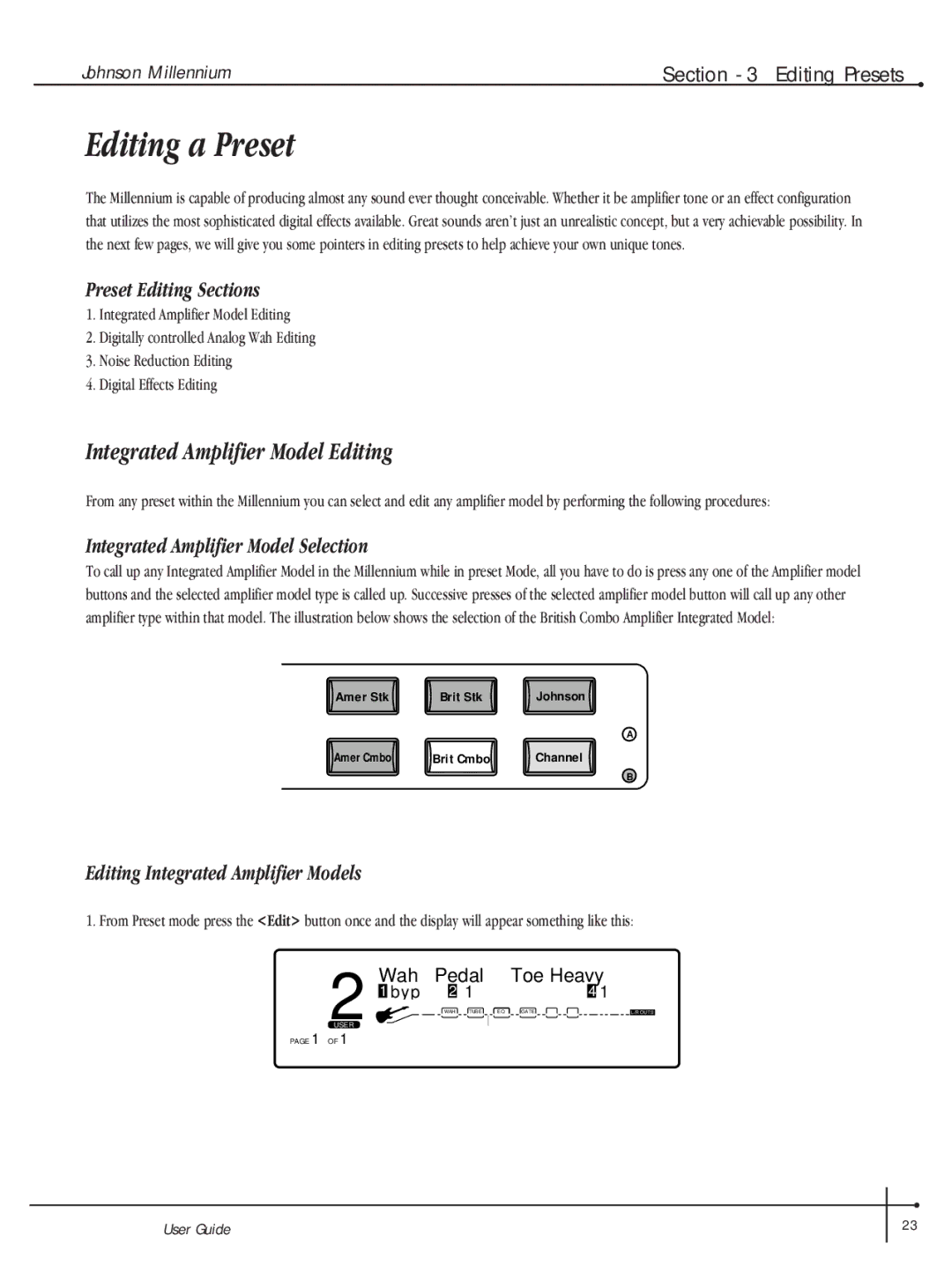 Millennium Enterprises Integrated Modeling Amplifier manual Editing a Preset, Integrated Amplifier Model Editing 