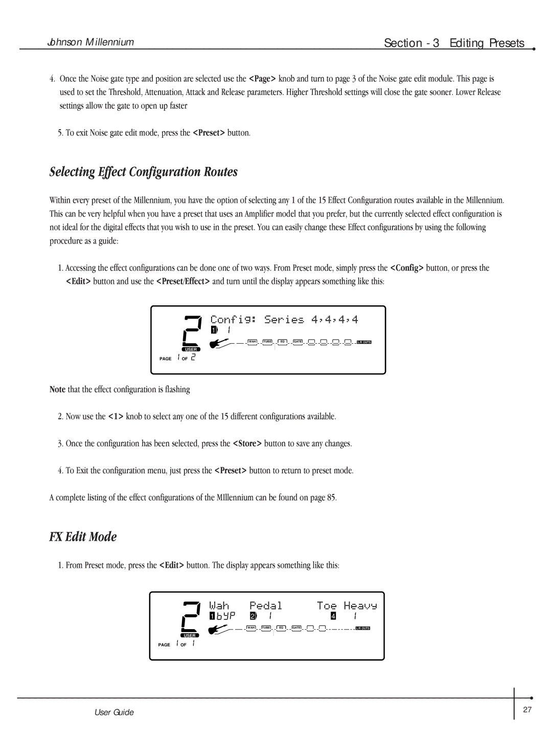 Millennium Enterprises Integrated Modeling Amplifier manual Selecting Effect Configuration Routes 