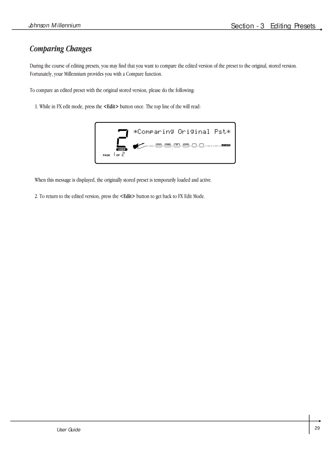 Millennium Enterprises Integrated Modeling Amplifier manual Comparing Changes, Comparing Original Pst 