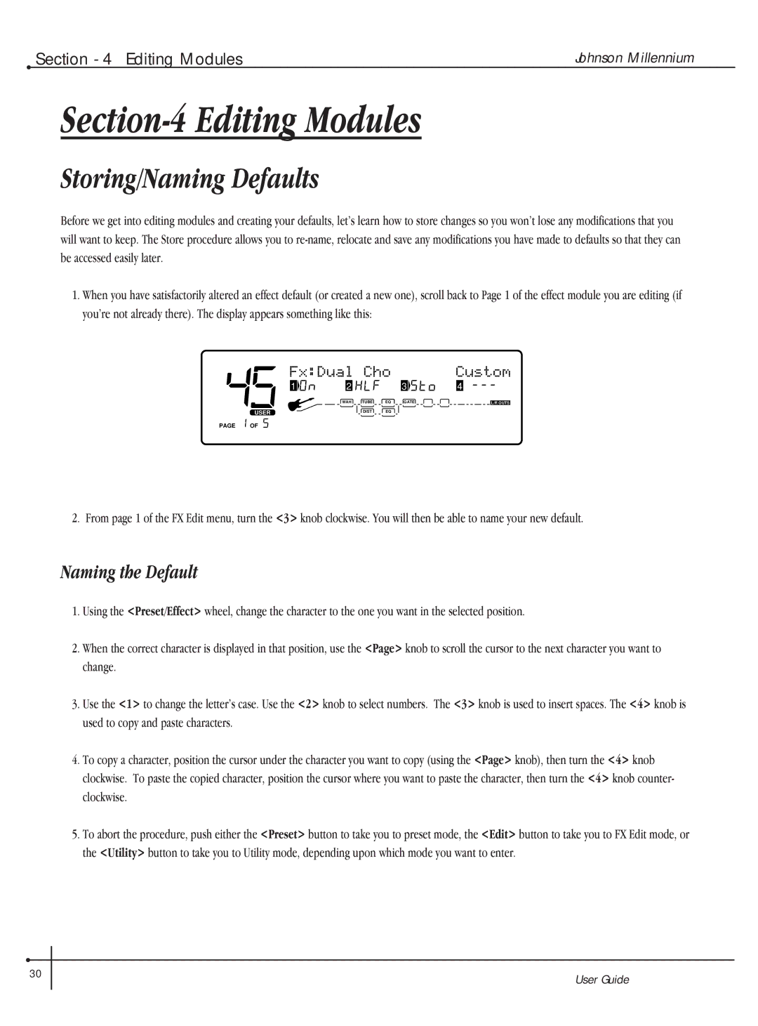 Millennium Enterprises Integrated Modeling Amplifier manual Storing/Naming Defaults, Naming the Default 