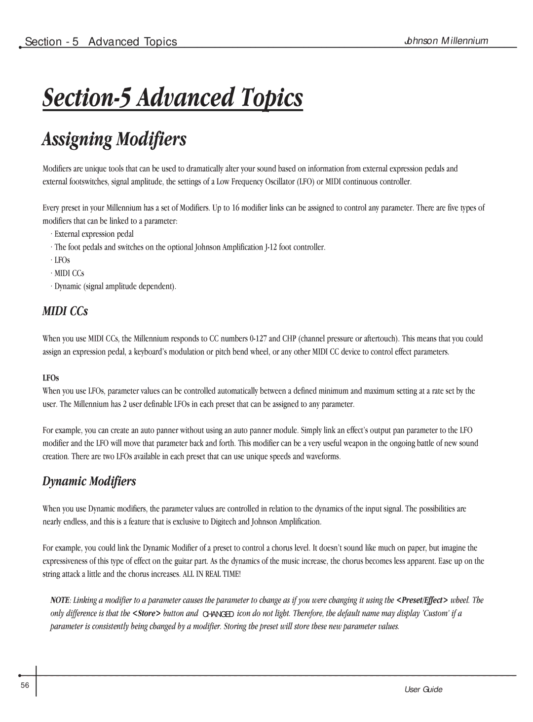 Millennium Enterprises Integrated Modeling Amplifier manual Assigning Modifiers, Midi CCs, Dynamic Modifiers, LFOs 