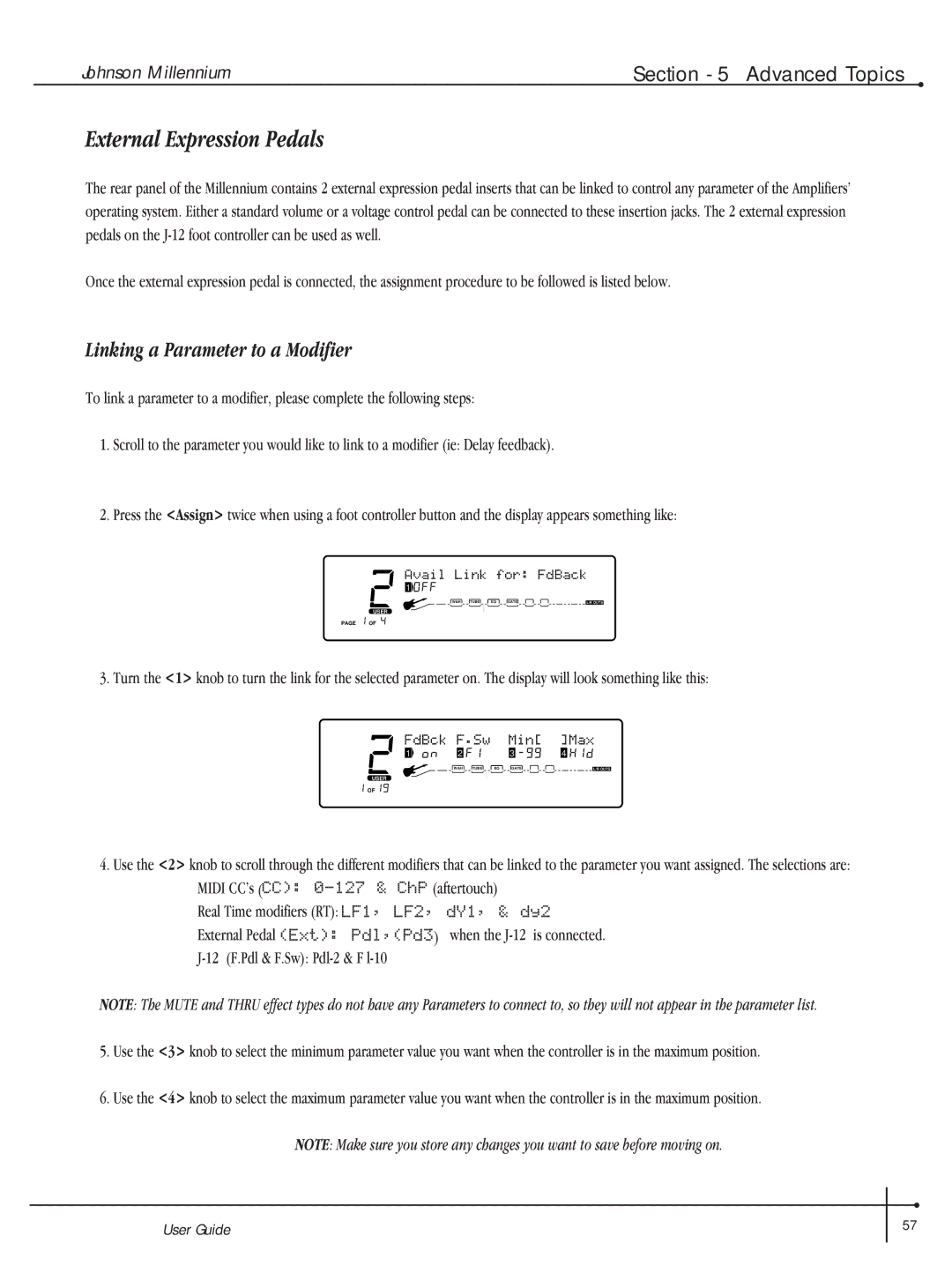 Millennium Enterprises Integrated Modeling Amplifier manual External Expression Pedals, Linking a Parameter to a Modifier 