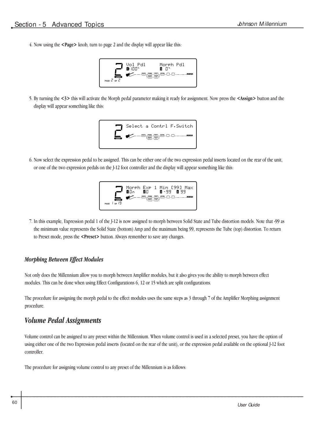 Millennium Enterprises Integrated Modeling Amplifier manual Volume Pedal Assignments, Morphing Between Effect Modules 