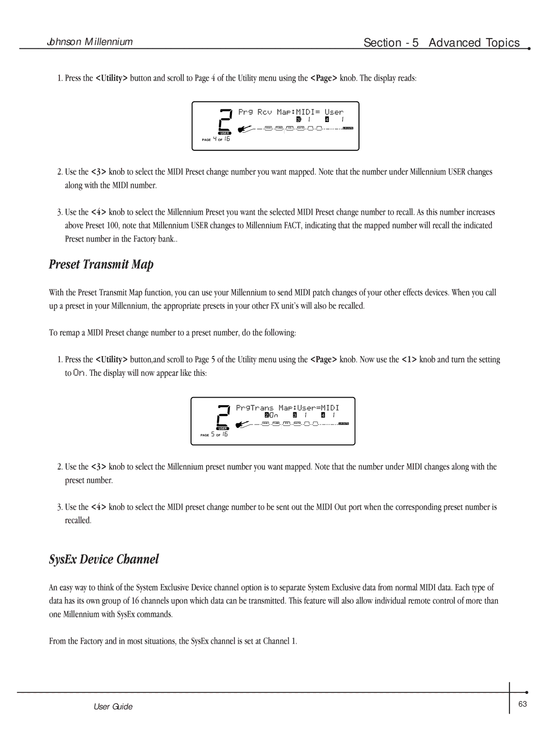 Millennium Enterprises Integrated Modeling Amplifier manual Preset Transmit Map, SysEx Device Channel 