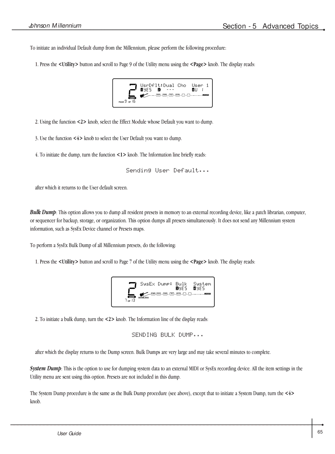 Millennium Enterprises Integrated Modeling Amplifier manual After which it returns to the User default screen 