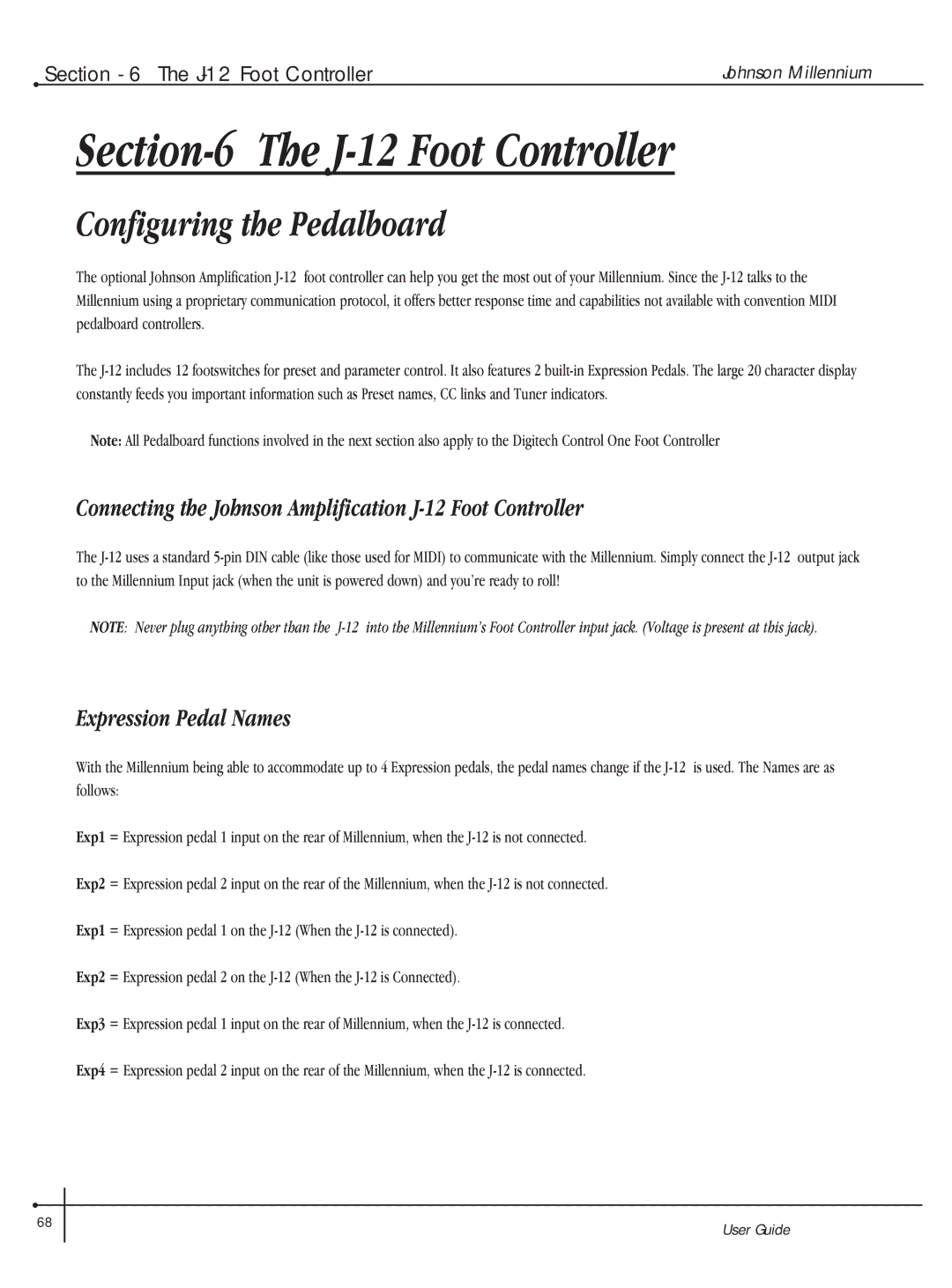 Millennium Enterprises Integrated Modeling Amplifier manual Configuring the Pedalboard, Expression Pedal Names 