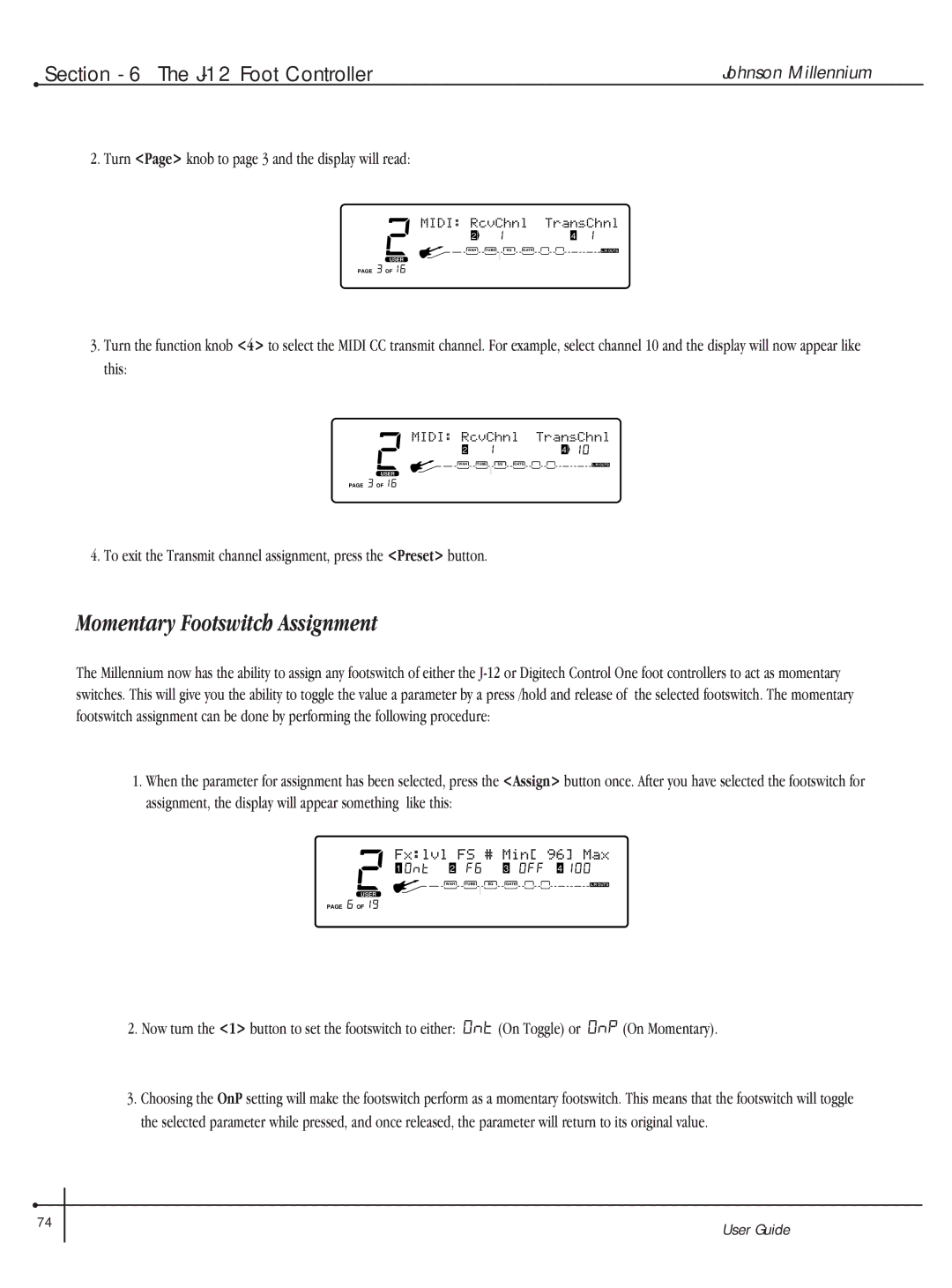 Millennium Enterprises Integrated Modeling Amplifier manual Momentary Footswitch Assignment 