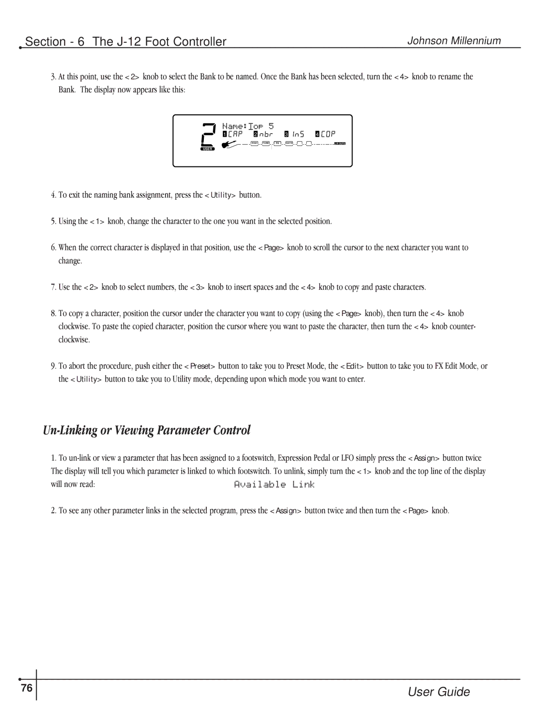 Millennium Enterprises Integrated Modeling Amplifier manual Un-Linking or Viewing Parameter Control, Will now read 